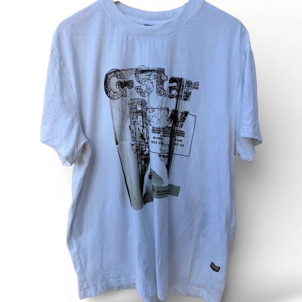 G Star Raw T Shirt Mens XXL White Logo Graphic